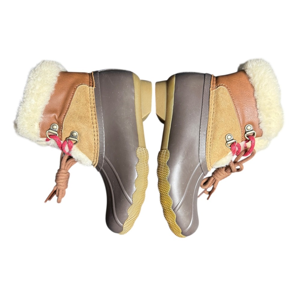 NEW Sperry Kids Sider Duck Boots Winter Fur Lined Red Laces Brown Tan Size 10M - Picture 4 of 10